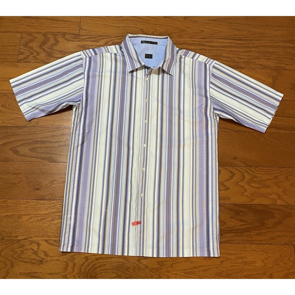 Vintage Nike Button Up Shirt Abstract Stripes Large Purple Y2k Tiger Woods